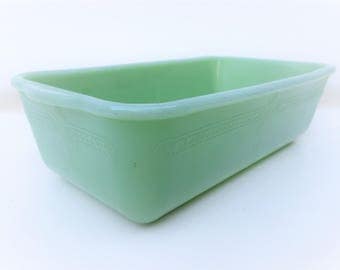 Vintage Jadeite | Fire King Jadeite | Loaf Pan | Refrigerator Dish | Philbe Pattern | Jadite Anchor Hocking Glass