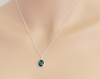 Emerald Necklace, Tear Drop, Emerald Birthstone, Wedding Jewelry, May Birthstone, Emerald Jewelry, For Her, Emerald Pendant, BeadXS, Gift