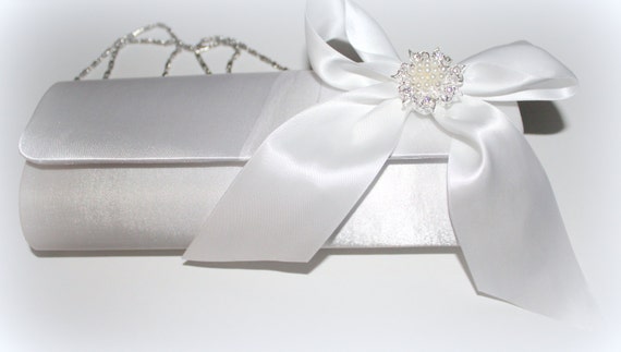 white satin bridal clutch