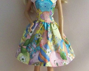 Handmade Barbie Clothes-Multi-Colorerd Easter Egg Print Barbie Dress