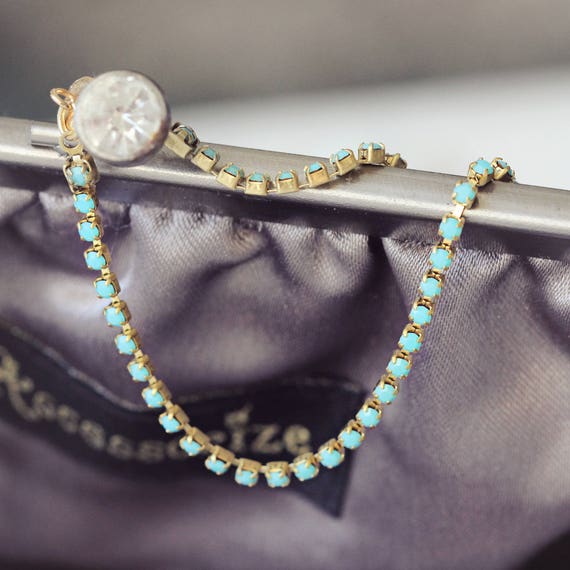 Turquoise Rhinestone Bracelet - Dainty Diamante Bracelet