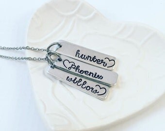 Custom Hand Stamped Mother's Necklace - Mom Personalized Necklace - Mother's Day from Husband - Hand Stamped Jewelry - Heart Necklace