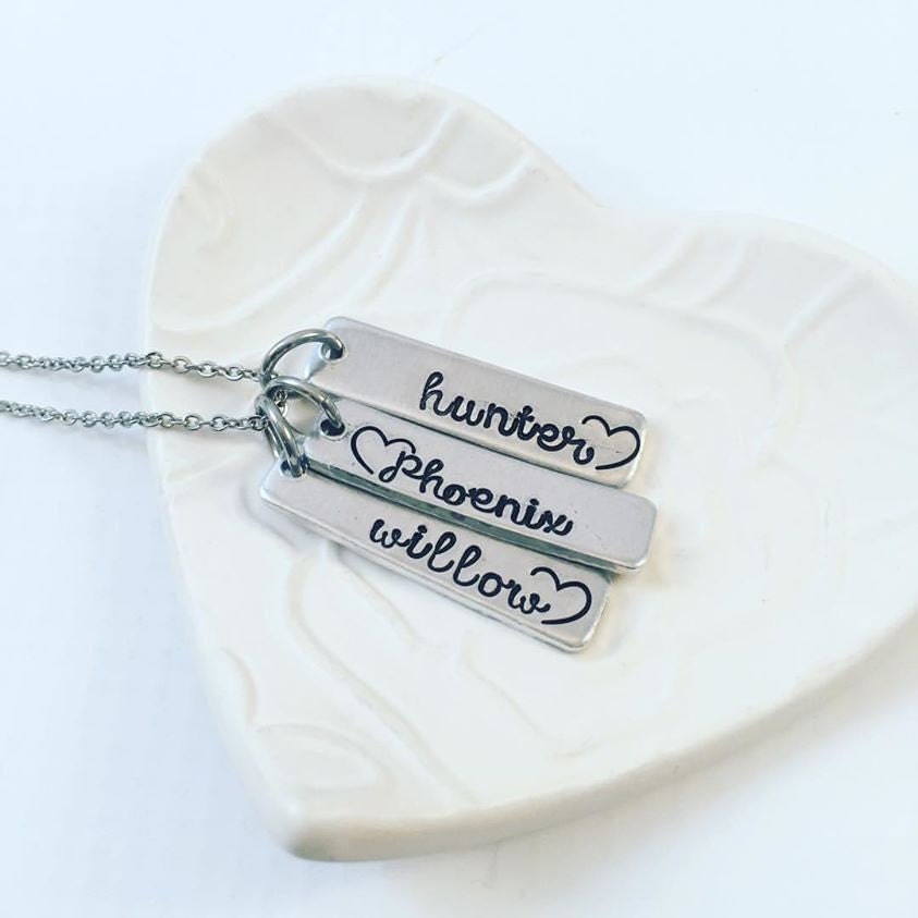 Custom Hand Stamped Mother's Necklace - Mom Personalized Necklace - Mother's Day from Husband - Hand Stamped Jewelry - Heart Necklace