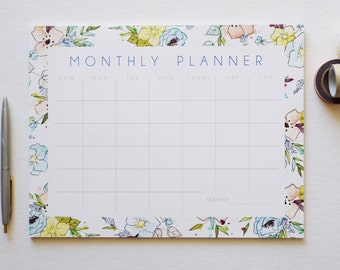 Blue Monthly Calendar, Desk Pad, Desk Calendar, Agenda