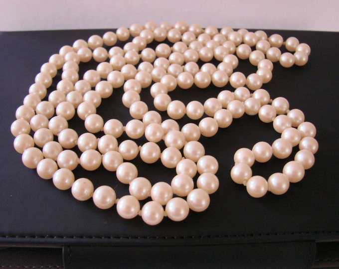 Vintage Flapper Hand Knotted Pearl Necklace Glass Beads 52 Inches Wedding Bridal Antique Jewelry Jewellery