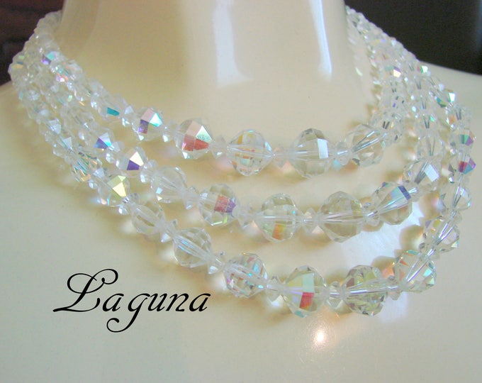 1950s Laguna Austrian Crystal & Rhinestone Bib Choker Necklace / Designer Signed / Mid Century / Vintage Jewelry / Jewellery