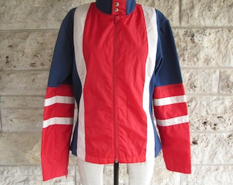 80's Windbreaker Mod Jacket Vintage Cafe Racer Style Light Jacket Medium Color block Red and Blue Cycling Jacket