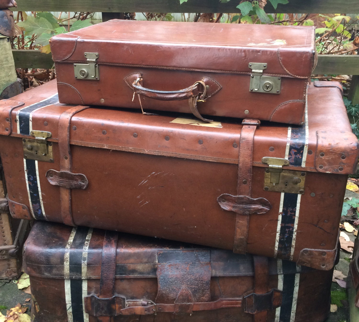 1900s French Leather Suitcase Luggage England Chestnut
