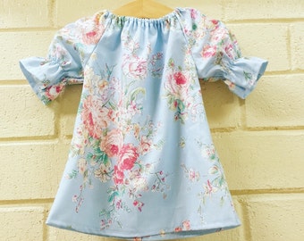 Spring Dress, Girls easter Dress, Baby Dress, floral outfit ,baby shower gift, pastel , shelby jane, shabby chic dress, toddler, light blue