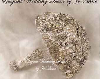 LUXURY WHITE SILVER Brooch Bouquet, Brooch Wedding Bouquet, Crystal Bouquet, Silver Jeweled Bouquet,Custom Bouquet,Deposit Only