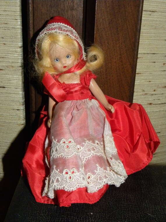 Vintage Sleepy Eye Nancy Ann Storybook Doll Red Dress With