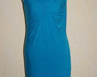CALVIN KLEIN Knit Sleeveless Knee Length Dress Teal Draped Front Detail Size 8