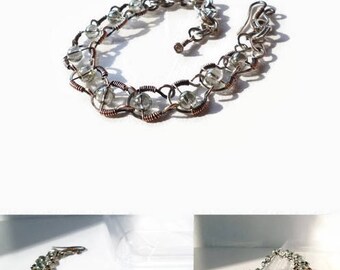 Crystal bracelet, wire wrapped bracelet, Oxidized bracelet, handmade jewelry