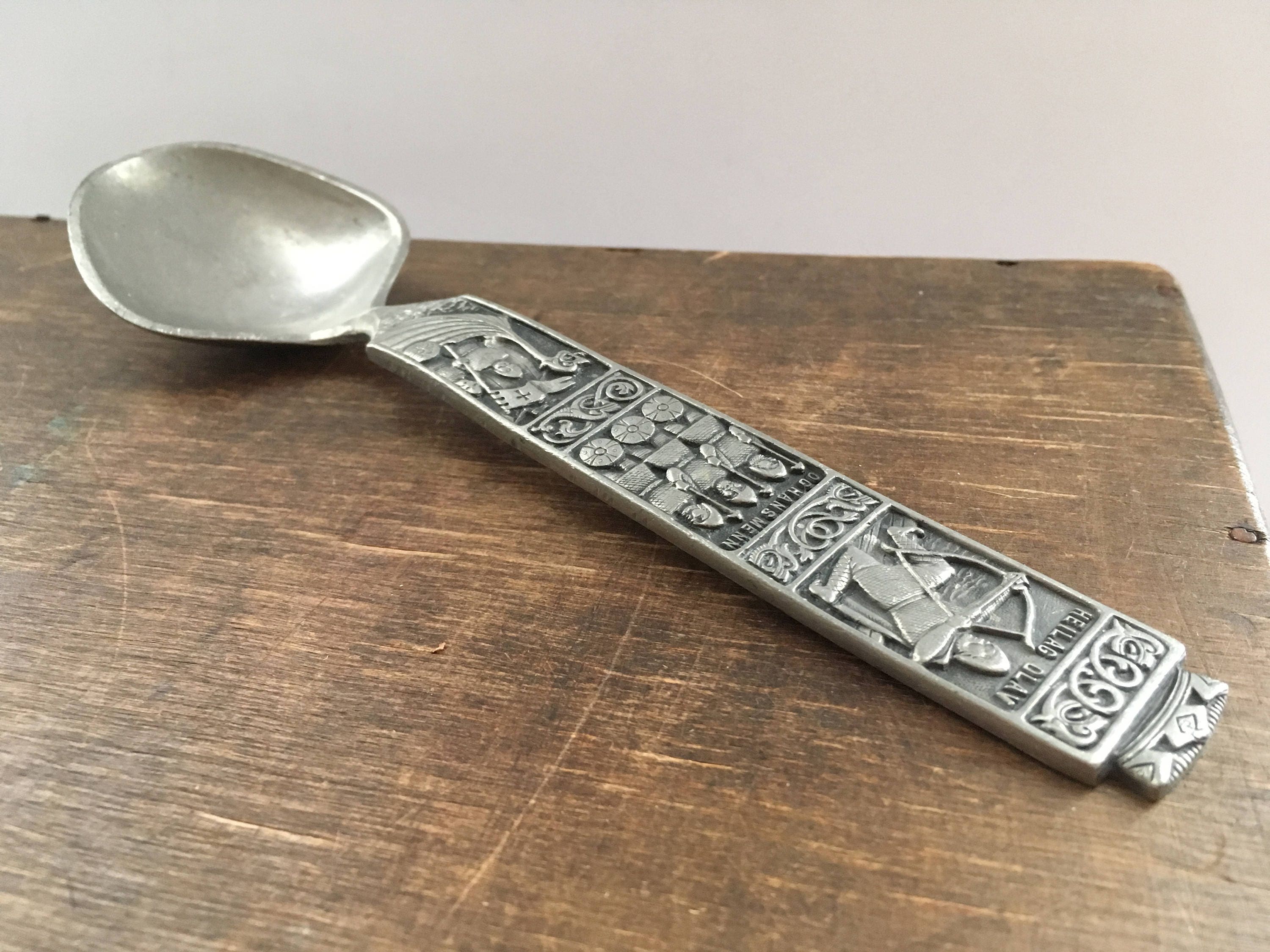 Vintage Pewter spoon Norwegian tin spoon Viking Heilag Olav