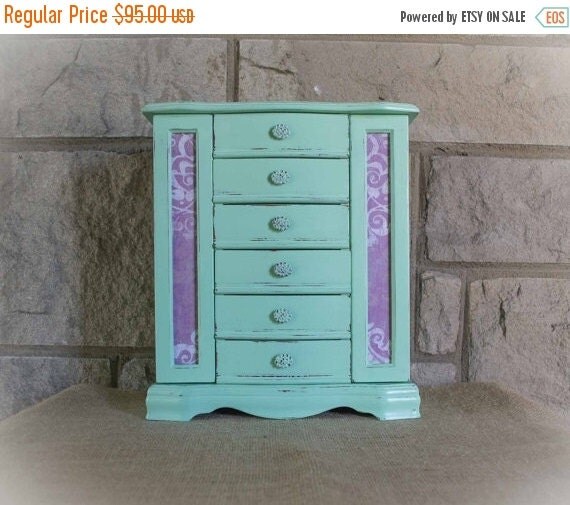 Sale JEWELRY BOX Large Mint Green Jewelry Box by jaxscorner