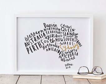 A4 Australia Map print - Australia Map - Typography Map - Australian Map