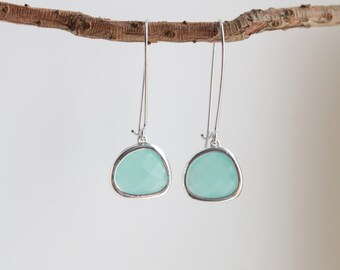 Ocean Blue Chalcedony Earrings - Silver Dangle Earrings - Stone Earrings - Drop Earrings - Birthstone Earrings Blue Earrings - Quartz