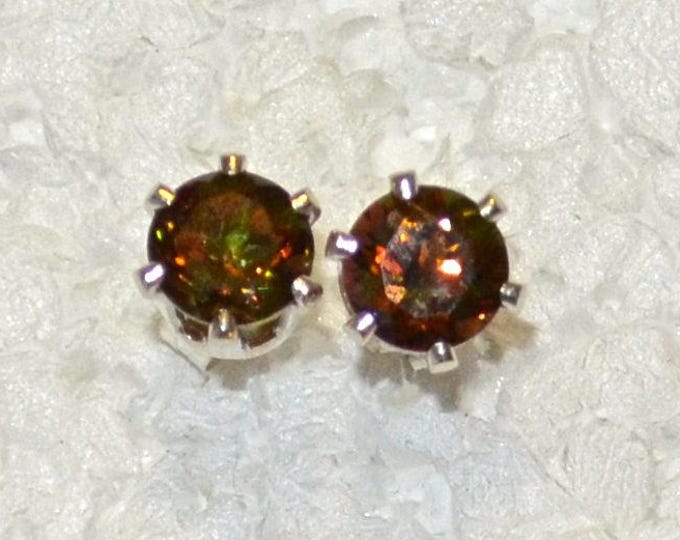 Mystic Topaz Studs, 6mm Round, Natural, Set in Sterling Silver E1016