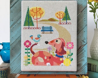 Dog Park - Satsuma Street modern cross stitch pattern PDF - Instant download