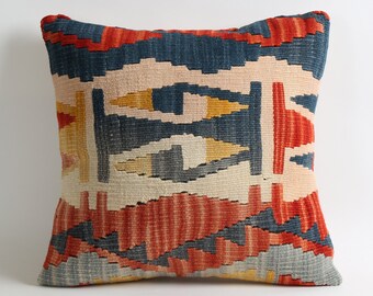 Handwoven kilim pillow, 16x16 kilim pillow cover, aztec pillow