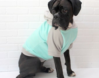 Dog Coat Sweater, Pet Clothing, Dog Hoodie for Girl/Boy in Mint and Grey