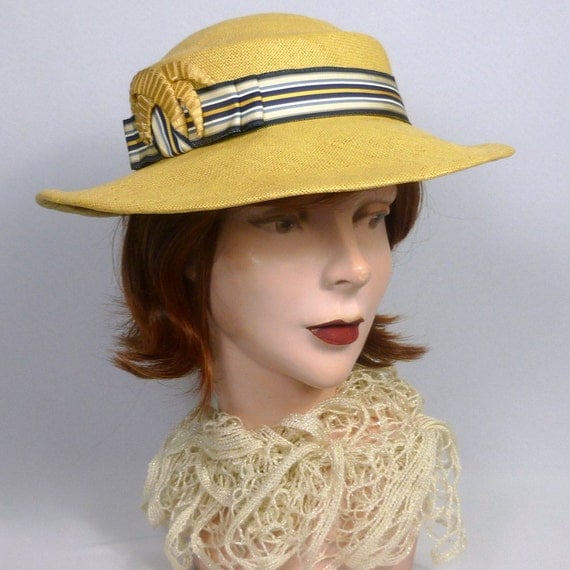 Items similar to Yellow Panama Straw Boater Style Hat - Hand Blocked ...