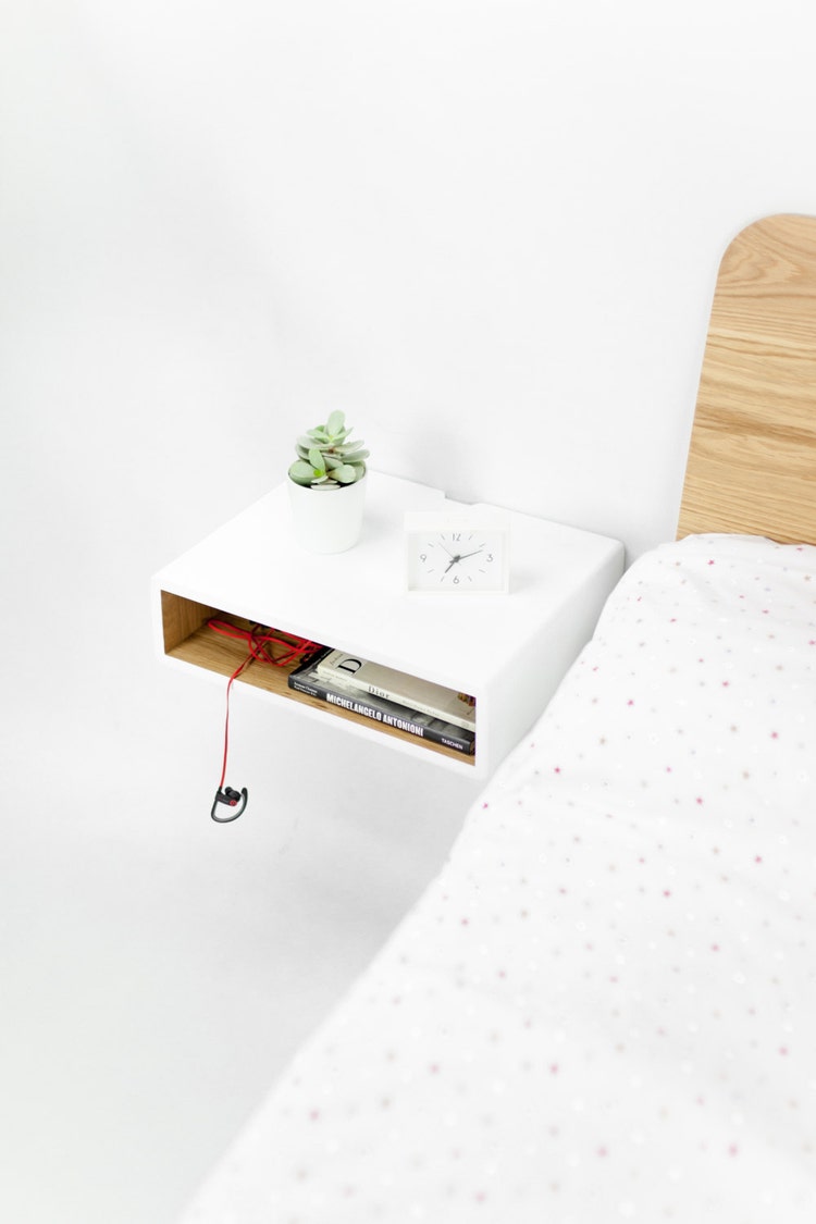 Floating White nightstand / Bedside Table / Drawer by Habitables