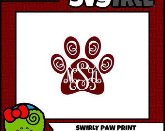 Swirly SVG Paw Print SVG Bulldog SVG Paw Print Monogram Commercial Free Cricut Files Digital Cut Files svg dxf eps png