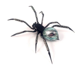 Silver Metallic Spider - borosilicate glass sculpture