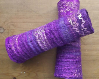 Bright Purple,Felt Wrist Warmers,Pure Merino Wool.