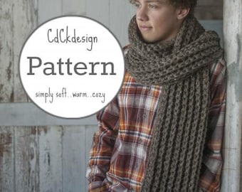 PATTERN Mens Chunky Crochet Scarf - Giant Scarf - Guys Open Ended Scarf - Chunky Scarf - Beginners Pattern