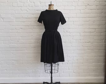 1950s Black Dotted Swiss 2 Piece Set // 50s Blouse, Belt, Skirt Matching Set // Vintage 1950s Bobbie Brooks Swiss Dot Dress Set