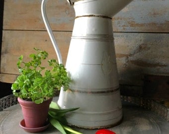 Vintage French Large Enamel Pitcher