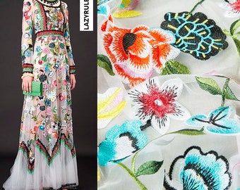 Heavy embroidery fashion couture lace fabric, floral pattern, sheer, good drape, sew for top, shirt, dress, skirt, sewing,craft by the yard