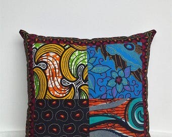Patchwork Cushion African Print Fabric Decorative Pillow Handmade African Home Decor Ankara Wax Fabric Scatter Cushion