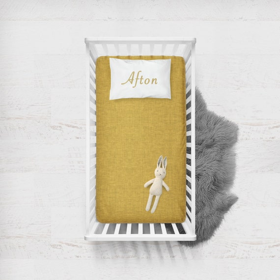Fitted Crib Sheet Gold Linen Cotton. Ready to Ship. Gold Baby