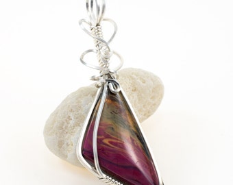 Wire Wrapped Pendant - Bowlerite Pendant Necklace - Argentium Sterling Bowlerite - Pink Pendant - Bowlerite Jewelry