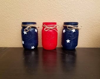 Fourth of July Mason Jars - 4th of July Mason Jars - Mason Jars - Patriotic Mason Jars - July 4th Gift - Mason Jar Set - Summer Decor