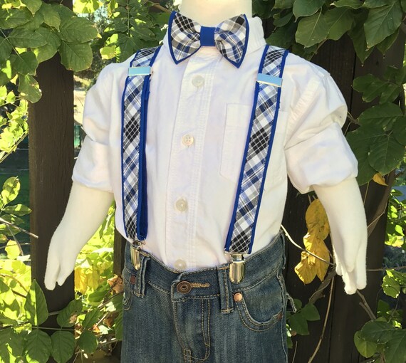 Royal Blue Plaid Suspenders and Bow Tie Set for Infants by JTTogs