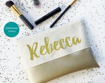 Bridesmaid Makeup Bag, Make Up Bag, Bridesmaids Gifts, Monogram Cosmetic Bag, Gold Makeup Bag, Bridesmaids, Will You Be My Bridesmaid Bag