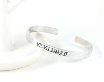 Roman Numeral Bracelet - Wedding Date Bracelet - Wedding Date Jewelry - Silver Cuff Bracelet