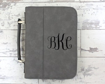 Bible Cover Grey Leather Bible Cover Personalized Bible Cover - Women's Monogrammed Bible Case - Christmas Gift - Confirmation Gift