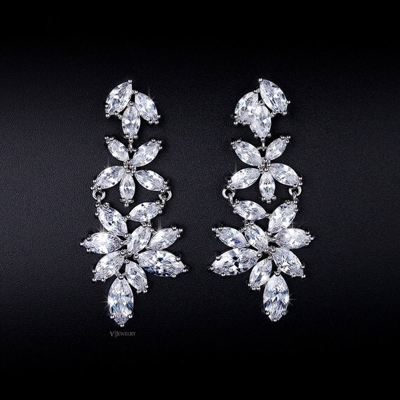 Cubic Zirconia Wedding Earrings Flower Earrings Statement