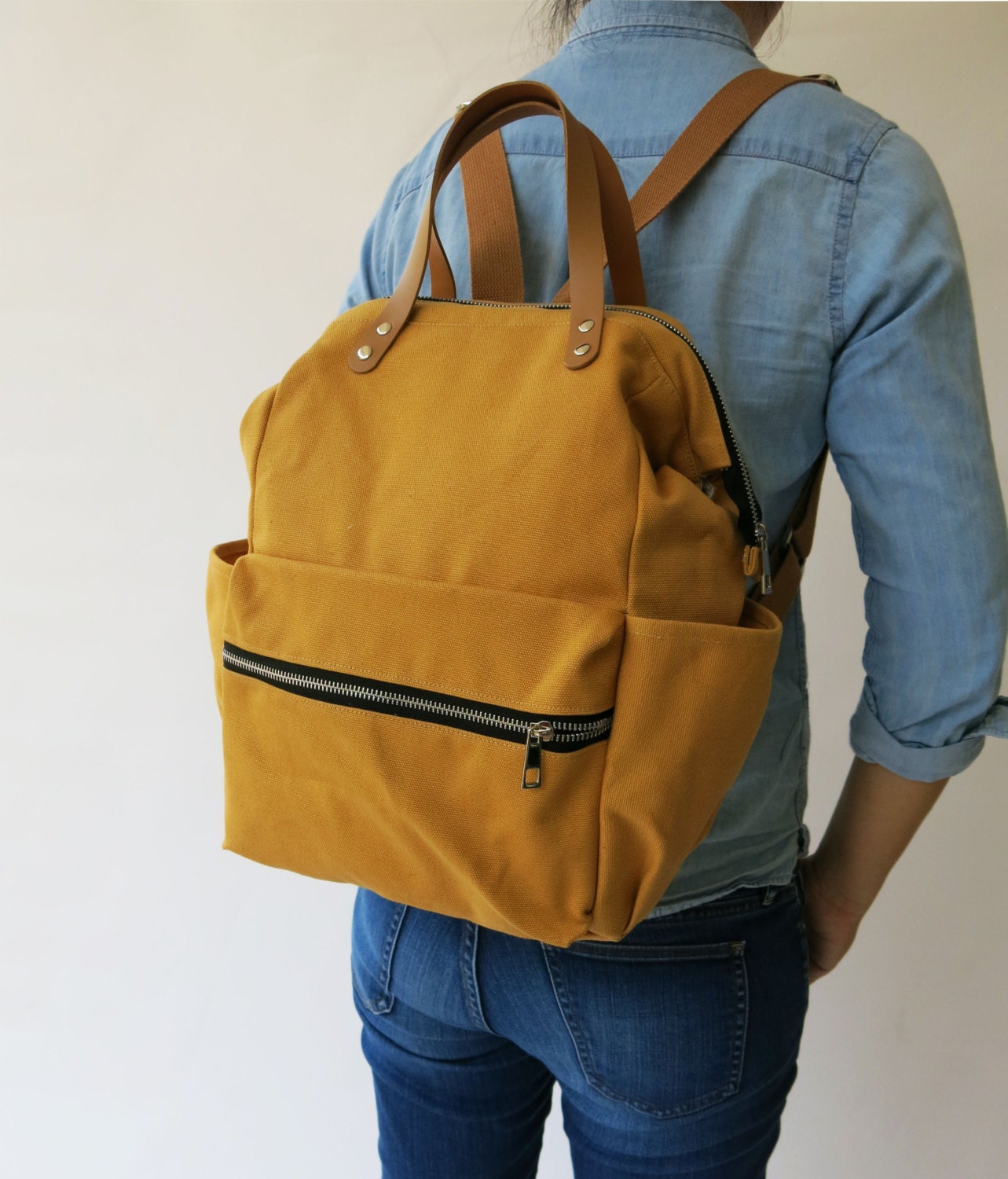 SALE 15 Canvas yellow mustard diaper Backpack handbag