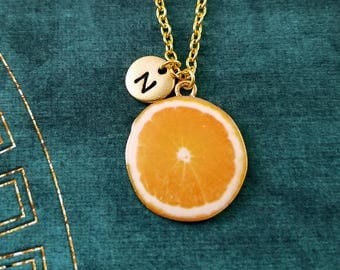 Orange Necklace Orange Jewelry Food Jewelry Fruit Slice Charm Necklace Orange Pendant Necklace Initial Necklace Personalized Jewelry Gift