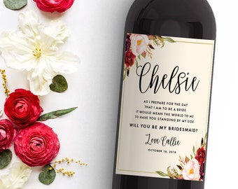 Will you be my bridesmaid? set of wine labels, bridesmaid gift idea - Fall Wedding Bridesmaid Proposal or Maid of Honor Thank You Gifts