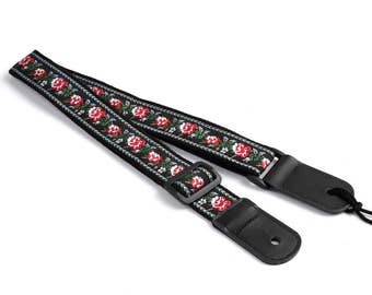 Jacquard Weave Style Hawaiian Ukulele Strap Rose Flower