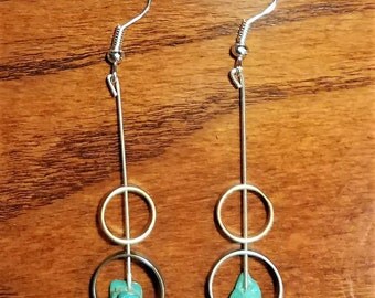 Geometric Brass and Silver Ring Earrings with Turquoise Accents