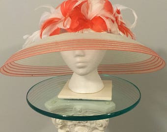 White and Coral Kentucky Derby Hat - "Southern Women"