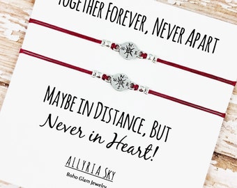 Set of Two Compass Friendship Bracelets with "Together Forever" Card | BFF, Best Friend Jewelry | Matching Bracelets | Long Distance Gift